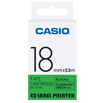CASIO 標籤機專用特殊色帶-18mm【瑩光色材質】瑩光綠底黑字XR-18FGN(5.5公尺)