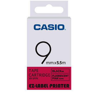 CASIO 標籤機專用特殊色帶-9mm【瑩光色材質】瑩光桃紅底黑字XR-9FPK(5.5公尺)