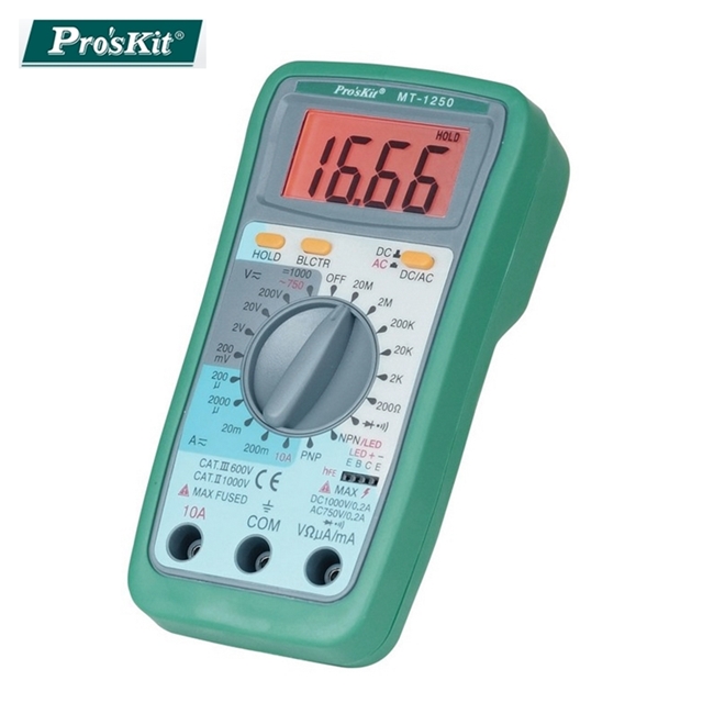 台灣寶工Proskt真有效值3 5/6數位電表MT-1280萬用電錶三用電錶附探針棒量直交流電流電壓電容電阻溫度