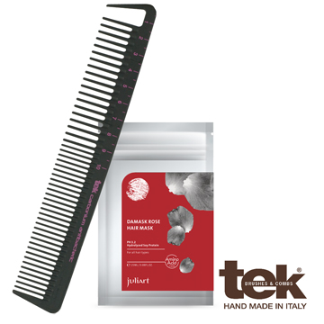 《tek》碳纖剪髮入門專業梳組(tek超輕量碳纖剪髮梳4號+玫瑰精萃護髮膜25mL)