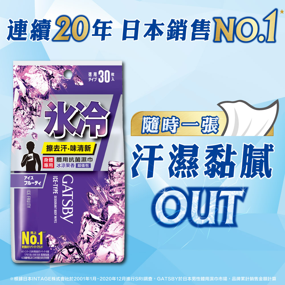GATSBY 體用抗菌濕巾(冰涼果香) 超值包30枚入