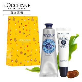 【L’OCCITANE 歐舒丹】乳油木Hug&Kiss組-乳油木護手霜30ml+乳油木保濕護唇膏12ml+節慶小禮袋