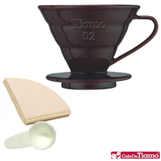 Tiamo V02 1-4人份陶瓷濾杯附濾紙40枚入(咖啡色) - HG5032