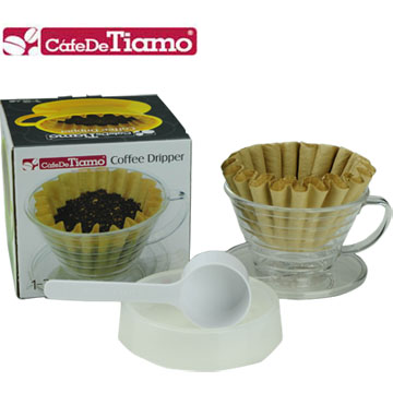 Tiamo K01 AS咖啡濾杯組附滴水盤量匙濾紙-透明(HG5407)