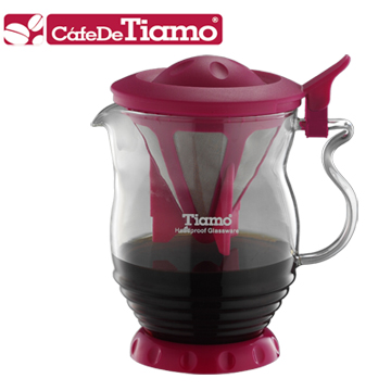 Tiamo 極細濾網分享壺 350ml-桃紅色(HG1968)