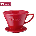 Tiamo K02陶瓷咖啡濾杯組附滴水盤量匙-紅色(HG5291)