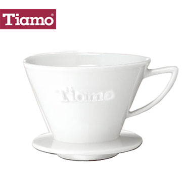 Tiamo K02陶瓷咖啡濾杯組附滴水盤量匙-白色(HG5289)