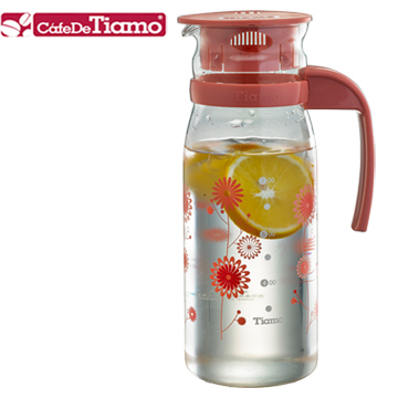 Tiamo 1215玻璃冷水壺 1200ml-花草紅(HG2107)