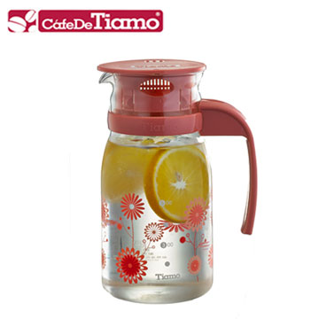 Tiamo 805玻璃冷水壺 800ml-花草紅(HG2105)