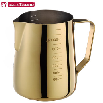 Tiamo 專業內外刻度不鏽鋼拉花杯950cc-鍍鈦金款(HC7091)
