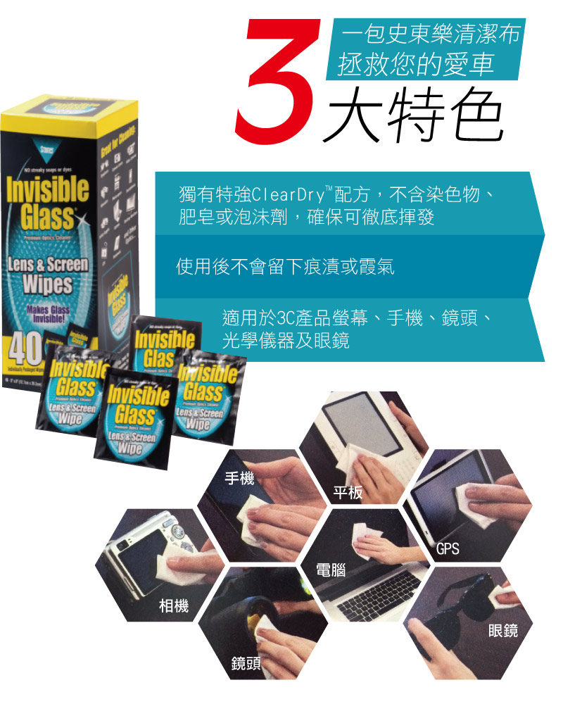 史東樂 STONER Invisible Glass Lens Wipes 鏡頭擦拭小紙巾 (40片) PChome Thai