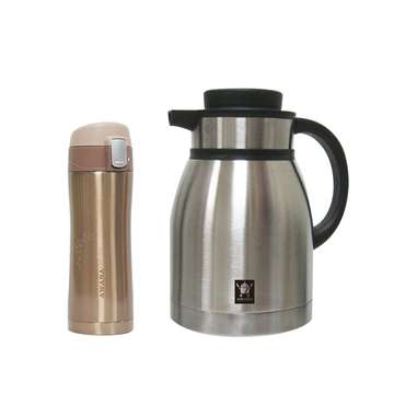 AWANA時尚不銹鋼真空咖啡壺(1.5L)+附扣彈跳杯360ml (金色)