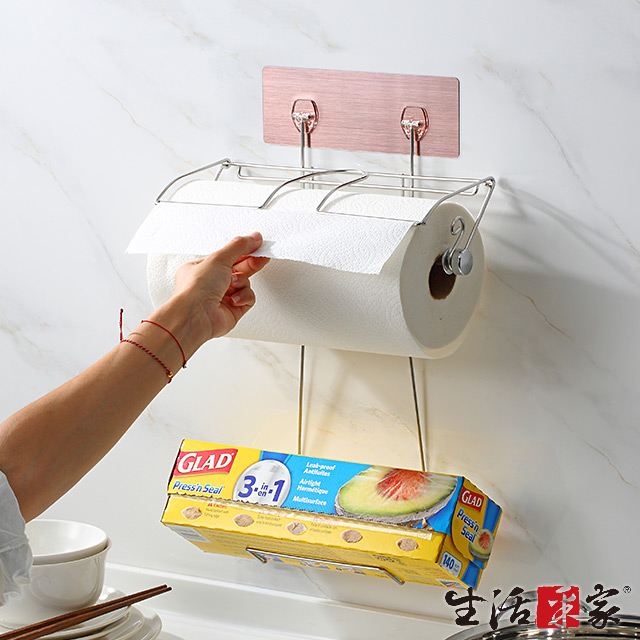 適用好市多規格【生活采家】樂貼系列台灣製304不鏽鋼廚房加大款捲筒紙巾架保鮮膜架