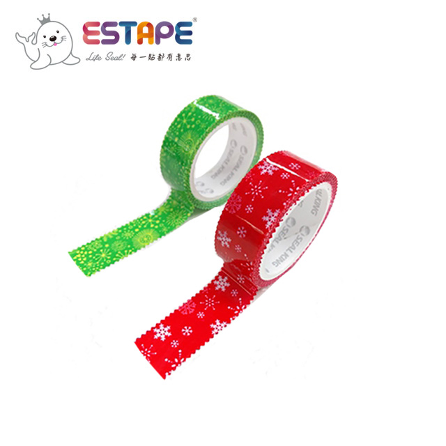 【ESTAPE】OPP裝飾膠帶2入(綠底雪花*1+雪花紛飛*1)