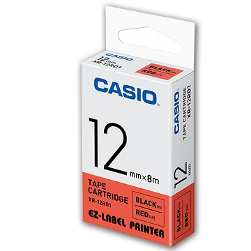 CASIO 【共有9色】標籤機專用色帶-12mm紅底黑字XR-12RD1