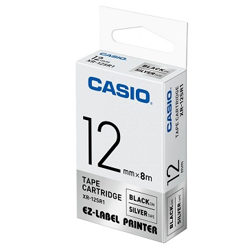 CASIO 【共有9色】標籤機專用色帶-12mm銀底黑字XR-12SR1
