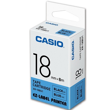 CASIO 【共有9色】標籤機專用色帶-18mm藍底黑字XR-18BU1