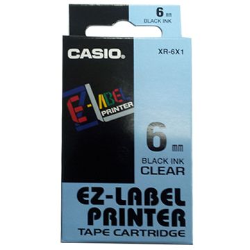 CASIO【共有5色】標籤機專用色帶-6mm透明底黑字XR-6X1