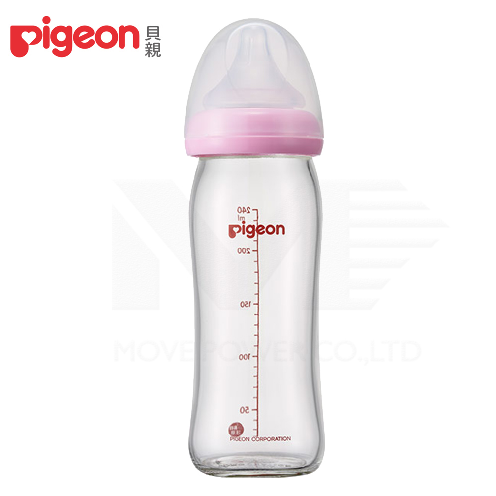 日本《Pigeon 貝親》母乳實感寬口玻璃奶瓶【粉紅240ml】