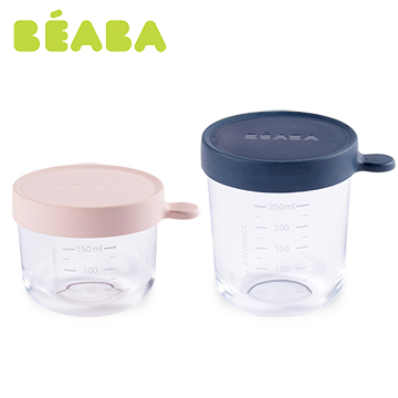 【奇哥】BEABA 玻璃副食品儲存罐-粉紅深藍(2入組)