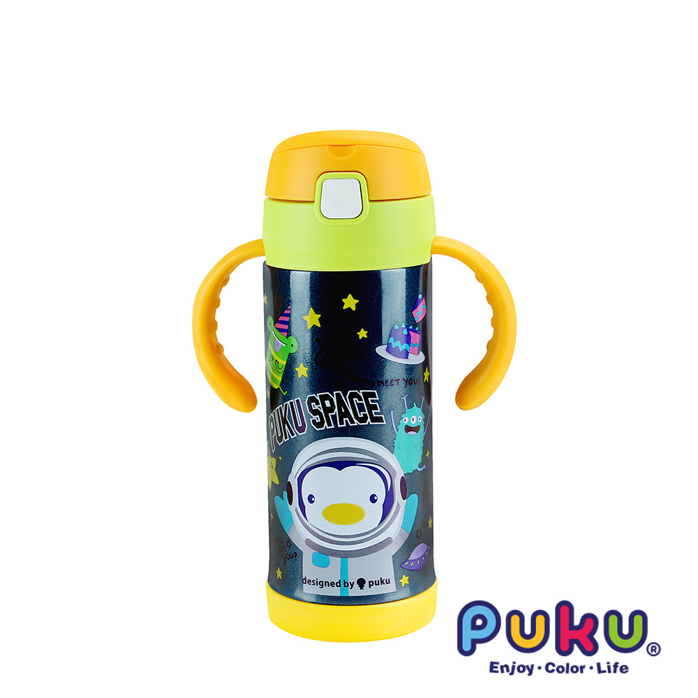PUKU_藍色企鵝 不鏽鋼兩用吸管水瓶350ml_太空藍