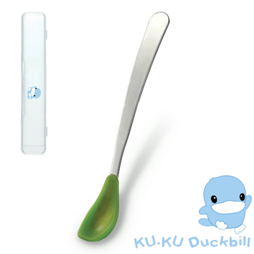 KU.KU酷咕鴨 安全矽膠不鏽鋼湯匙-綠(5466)