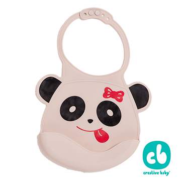Creative Baby可收納式攜帶防水無毒矽膠學習圍兜-可愛熊貓 (Silicone Bids)