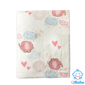 【QBabe】雙層紗竹纖維嬰兒包被浴巾 120x120-雨傘小象