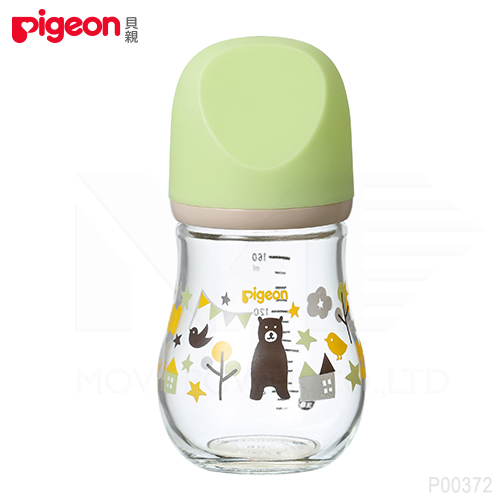 日本《Pigeon 貝親》寬口母乳實感玻璃奶瓶160ml(熊/綠)