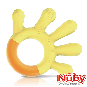 Nuby 固齒玩具-第3階段-手-黃橘(6m+)
