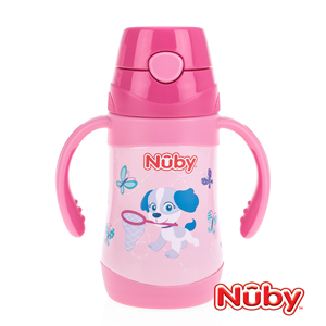 Nuby不鏽鋼真空學習杯(細吸管)-花漾犬_280ml