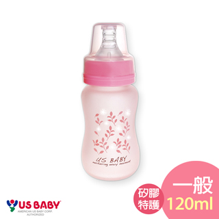 【優生】真母感矽膠特護玻璃奶瓶(一般口徑120ml)-粉