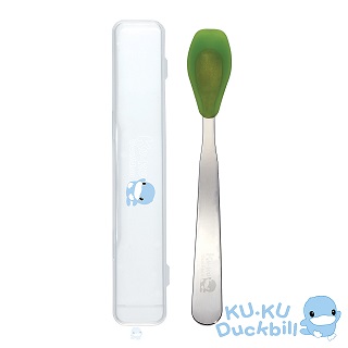 KUKU酷咕鴨安全矽膠不鏽鋼湯匙-綠