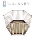 【L.A. Baby 加州貝比】多功能兒童安全自動上鎖圍欄(軟墊卡其色/咖啡色)