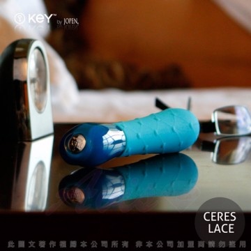 美國KEY Ceres Lace克瑞斯 7頻時尚花紋型按摩棒-藍(L)
