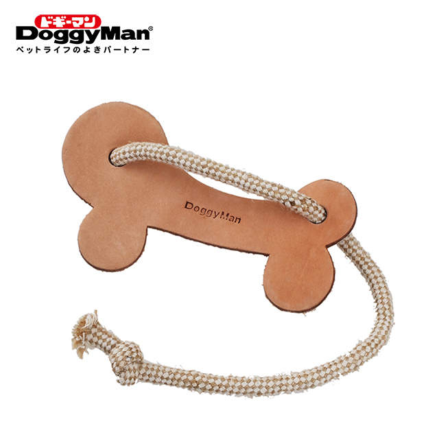 Doggyman 犬用皮革牽繩玩具(骨型)