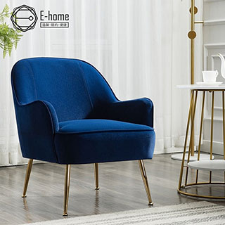 E-home Adora艾朵拉絨布鍍金腳休閒椅-藍色