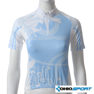 【OHIOSPORT】專業版愛戀短袖女車衣-水藍