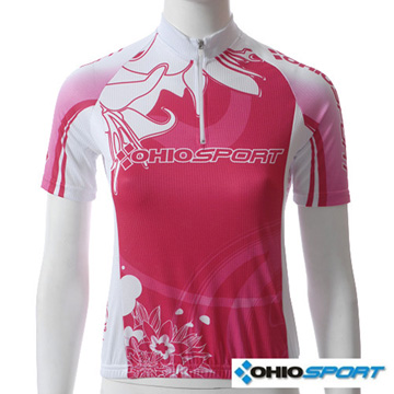 【OHIOSPORT】專業版愛戀短袖女車衣-桃紅