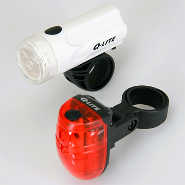 Q-LITE 高亮度3顆LED前+尾燈組 (白殼前燈)