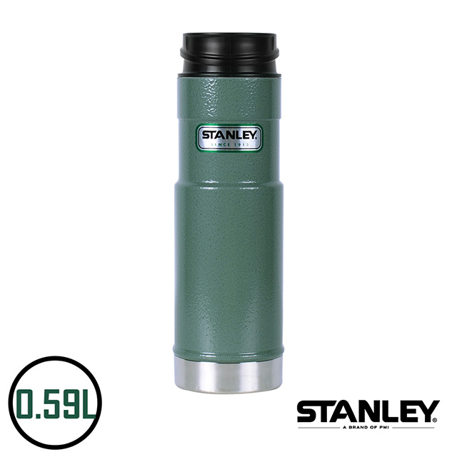 【美國Stanley】不鏽鋼保溫瓶/經典單手保溫咖啡杯 0.59L-錘紋綠