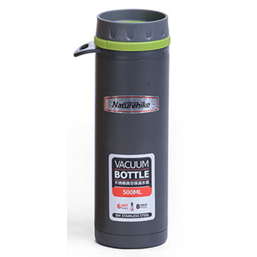 PUSH!戶外旅遊休閒用品不銹鋼真空保溫瓶保溫杯水壺500ml P86-1灰配綠