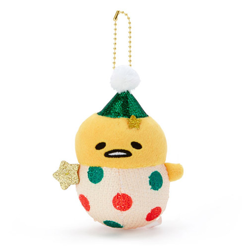 Sanrio 聖誕節系列 圓滾滾造型亮片絨毛玩偶珠鍊吊飾娃娃 掛飾 擺飾 蛋黃哥 小丑裝 紅綠點點