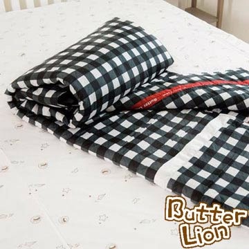 【奶油獅】格紋系列-台灣製造-100%精梳純棉涼被5*7尺(黑)