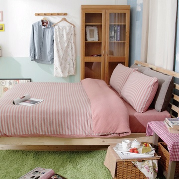Chez moi 【品味空間-暮紅】100%純棉針織 加大 四件式床包被套組