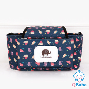 【QBabe】韓版大容量防潑水牛津布新型推車掛袋-深藍貓咪