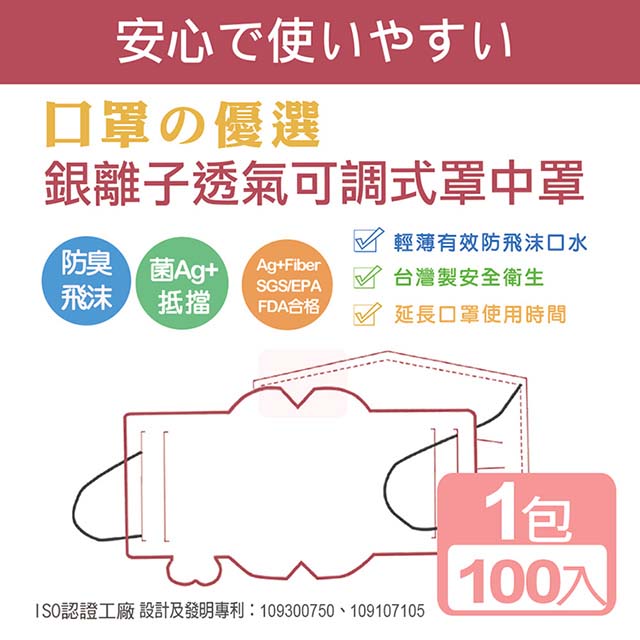 《真心良品》銀離子透氣可調式罩中罩口罩墊片(100入) X 2