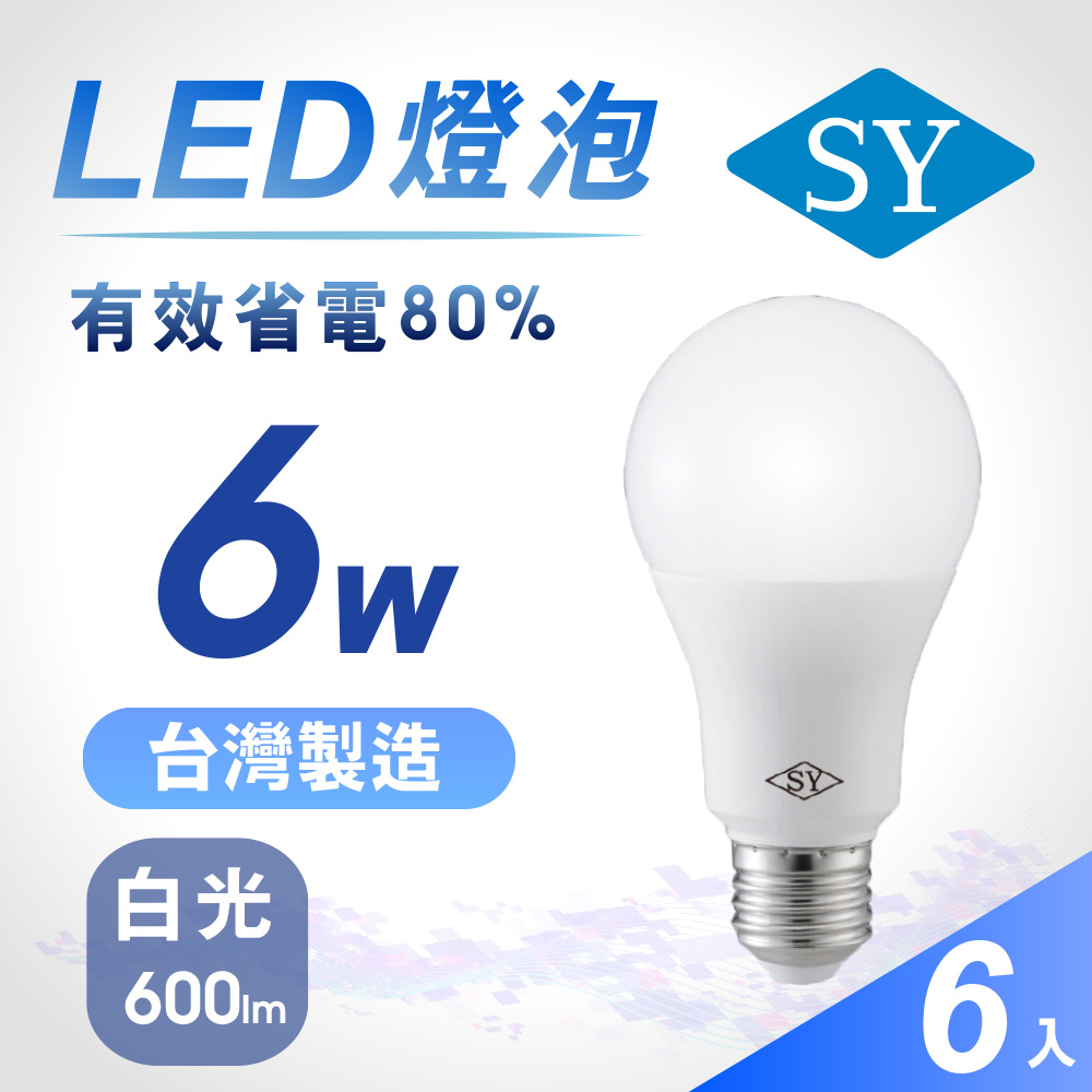 6入組【SY 聲億】6WLED燈泡白光