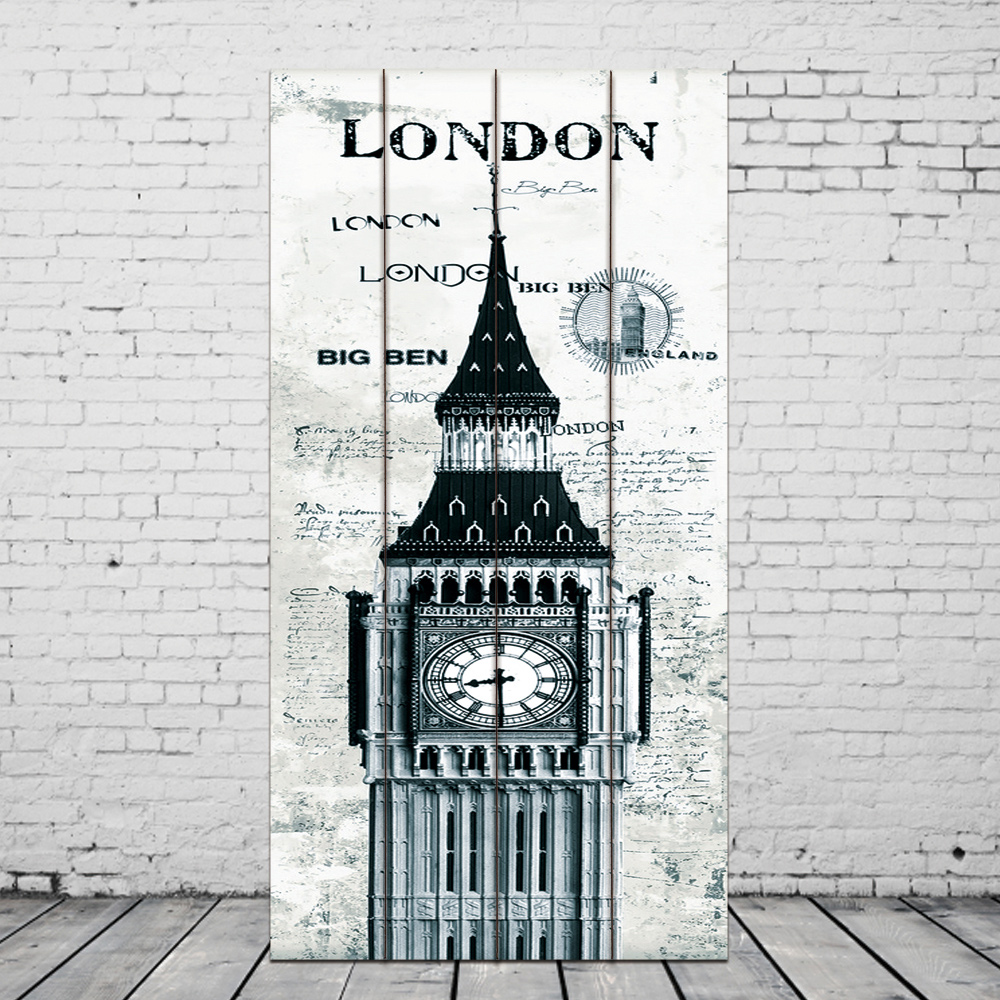 OPUS LOFT 40X80木板畫 懷舊城市建築英國倫敦LONDON裝飾畫做舊民宿壁掛櫥窗陳列攝影道具(G927 大笨鐘)