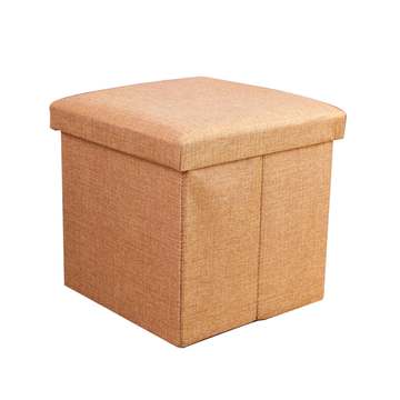 耐重簡約麻布收納椅38cm(卡其色)